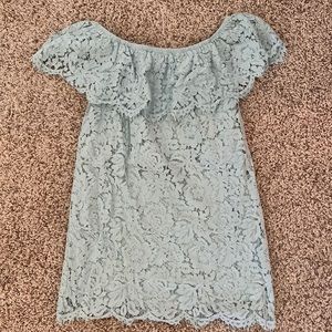 Off the shoulder, teal lace dress